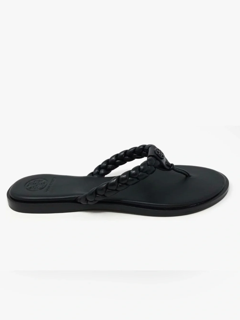 Tory Burch Braided Benton Leather Thong Sandals Black Size 9